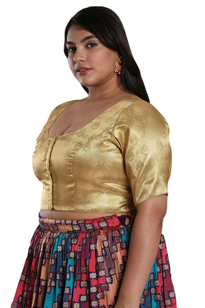 Buy Gold Brocade Readymade Saree Blouse Online - KARMAPLACE