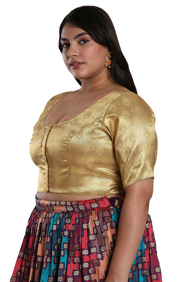 Buy Gold Brocade Readymade Saree Blouse Online - KARMAPLACE