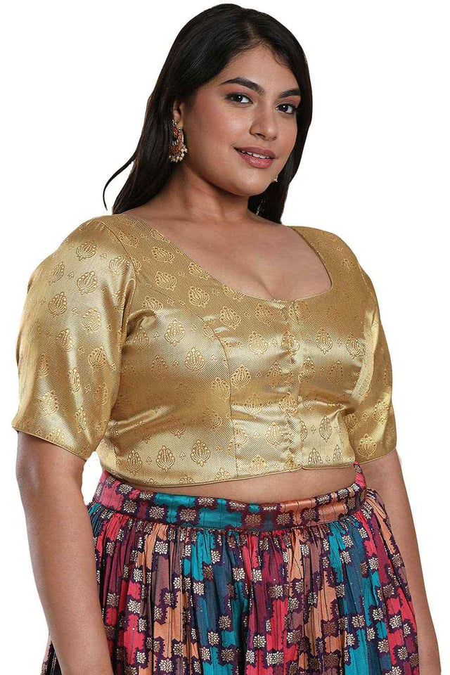 Buy Gold Brocade Readymade Saree Blouse Online - KARMAPLACE