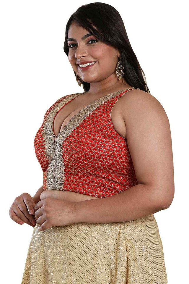 Buy Red Silk Readymade Saree Blouse Online - KARMAPLACE