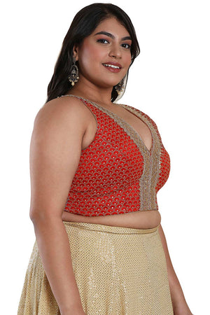 Buy Red Silk Readymade Saree Blouse Online - KARMAPLACE