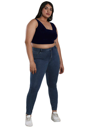 Buy Navy Blue Velvet Readymade Saree Blouse Online - KARMAPLACE