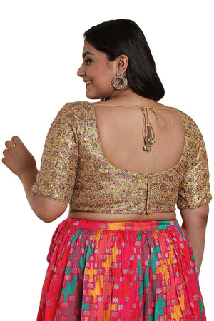 Buy Gold Multi Net Readymade Saree Blouse Online - KARMAPLACE