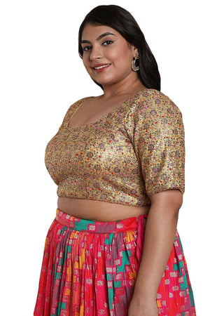 Buy Gold Multi Net Readymade Saree Blouse Online - KARMAPLACE