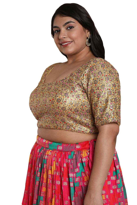 Buy Gold Multi Net Readymade Saree Blouse Online - KARMAPLACE