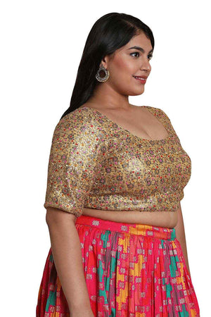 Buy Gold Multi Net Readymade Saree Blouse Online - KARMAPLACE