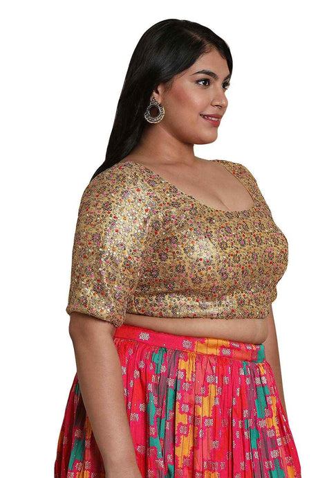 Buy Gold Multi Net Readymade Saree Blouse Online - KARMAPLACE