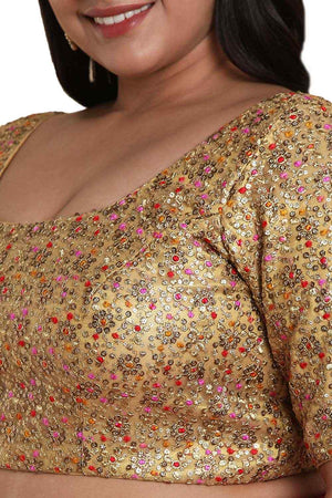 Buy Gold Multi Net Readymade Saree Blouse Online - KARMAPLACE