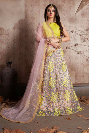 Buy Women's Net Zardosi Lehenga in Pastel Pink