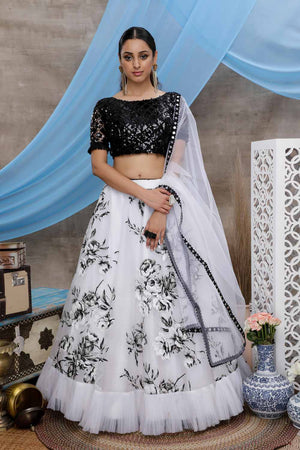 Buy Organza Sequins Work Lehenga Choli in White