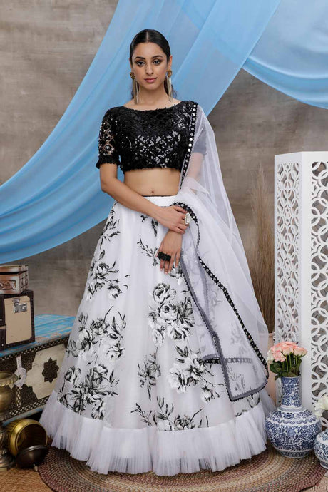 Buy Organza Sequins Work Lehenga Choli in White