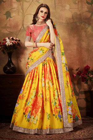 Buy Organza Printed Lehenga Choli In Yellow