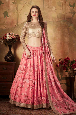Buy Organza Printed Lehenga Choli In Pink