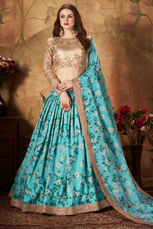 Buy Organza Printed Lehenga Choli In Blue