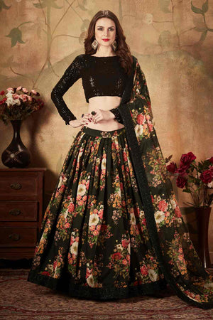 Buy Organza Printed Lehenga Choli In Black