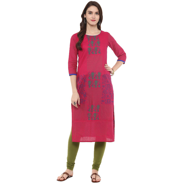 Blended Cotton Printed Kurti Top In Pink