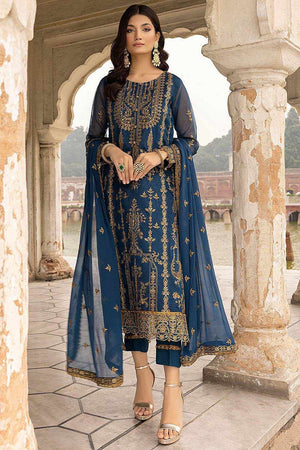 Buy Blue Floral Embroidered With Sequins Georgette Salwar Suit Set Online - KARMAPLACE