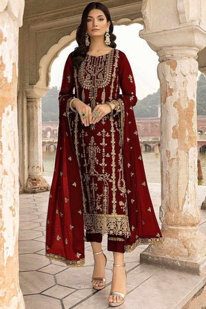 Buy Maroon Floral Embroidered With Sequins Georgette Salwar Suit Set Online - KARMAPLACE