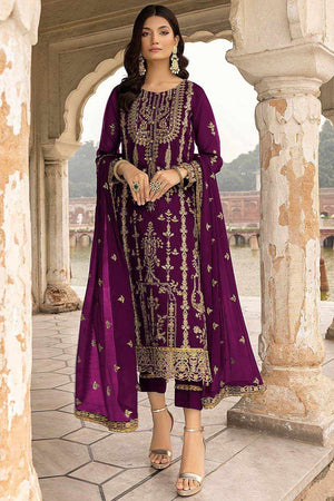Buy Purple Floral Embroidered With Sequins Georgette Salwar Suit Set Online - KARMAPLACE