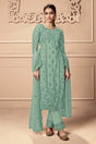Buy Light Green Party Wear Embroidered Netted Pant Suit Set Online - KARMAPLACE