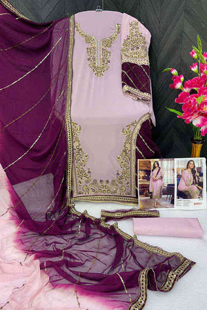 Pink Embroidered With Embellished Georgette Pant Suit Set