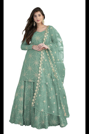 Buy Green Embroidered With Georgette Lehenga Kameez With Dupatta Online - Front
