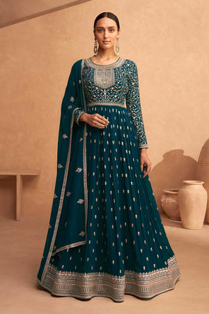 Buy Rama Embroidered Georgette Anarkali Suit Set Online