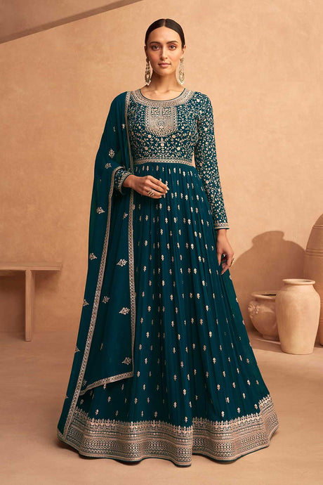 Buy Rama Embroidered Georgette Anarkali Suit Set Online