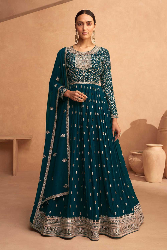 Buy Rama Embroidered Georgette Anarkali Suit Set Online