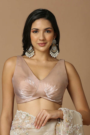 Beige Silk Sleeveless Padded Blouse