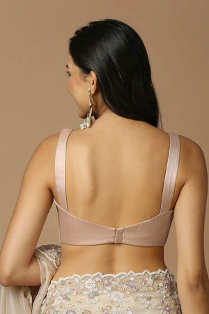 Beige Silk Sleeveless Padded Blouse