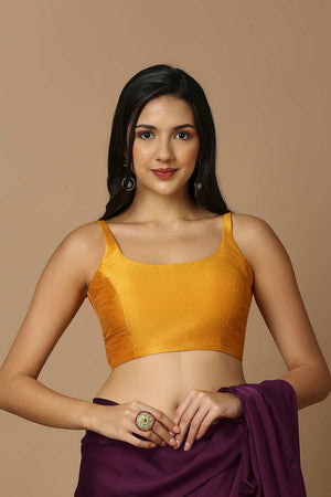 Yellow Silk Sleeveless Padded Blouse