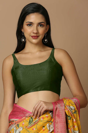 Green Silk Sleeveless Padded Blouse