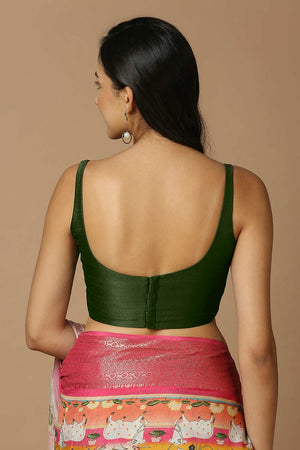 Green Silk Sleeveless Padded Blouse