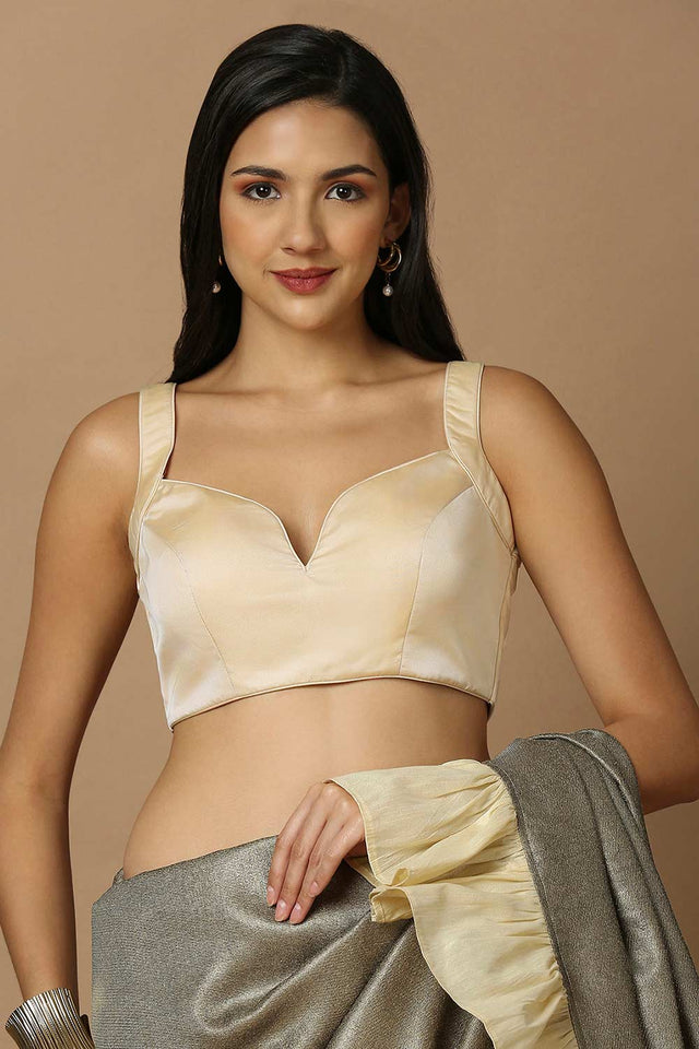 Gold Silk Sleeveless Padded Blouse