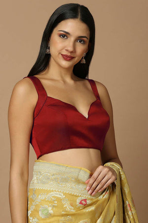 Red Silk Sleeveless Padded Blouse