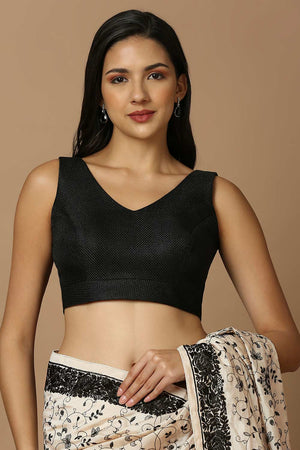Black Silk Sleeveless Padded Blouse