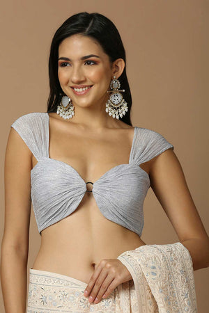 Silver Silk Sleeveless Padded Blouse