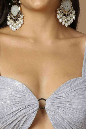 Silver Silk Sleeveless Padded Blouse