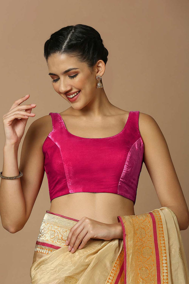 Magenta Velvet Sleeveless Padded Blouse