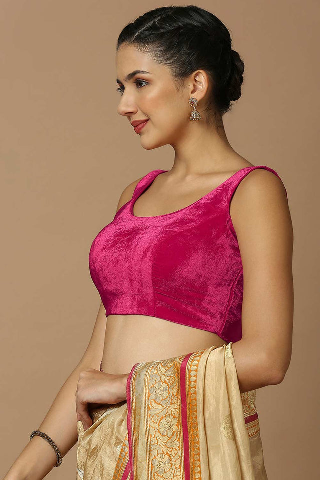 Magenta Velvet Sleeveless Padded Blouse