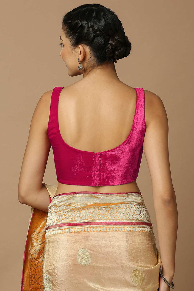 Magenta Velvet Sleeveless Padded Blouse