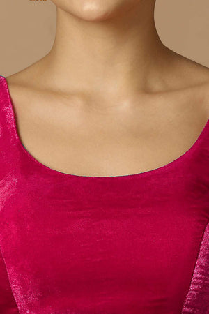 Magenta Velvet Sleeveless Padded Blouse