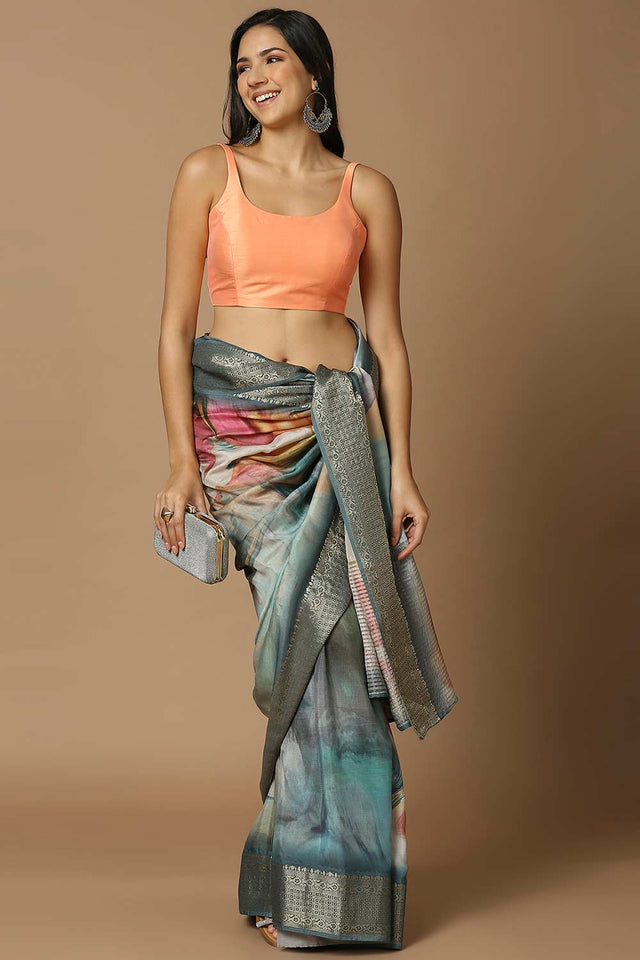 Orange Silk Sleeveless Padded Blouse