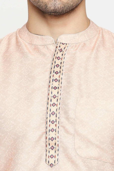 Buy Men's Poly Cottton Printed Short Kurta in Ivory Online - Zoom In