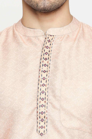 Buy Men's Poly Cottton Printed Short Kurta in Ivory Online - Zoom In