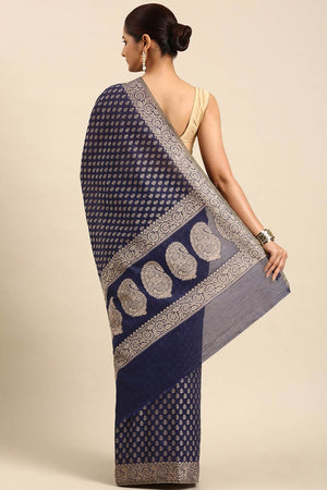 Blue Art Silk Block Saree