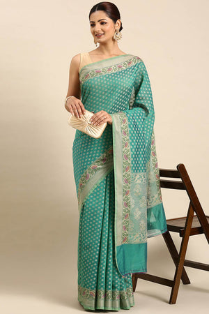 Green Art Silk Block Saree