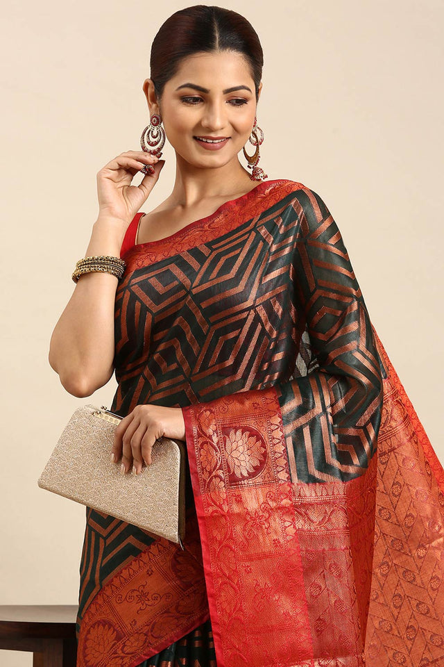 Green Art Silk Block Saree