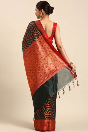 Green Art Silk Block Saree